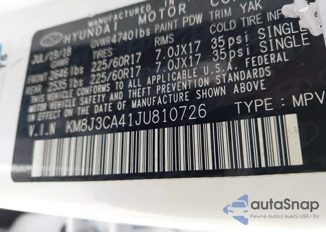 2018 Hyundai Tucson Sel Plus z USA, uszkodzony, nr VIN KM8J3CA41JU810726